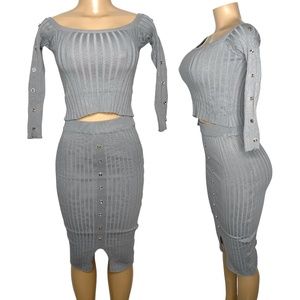NWT 2 Pieces Gray Women Set Size S Pencil Midi Skirt and 3/4 Sleeve Crop Top
